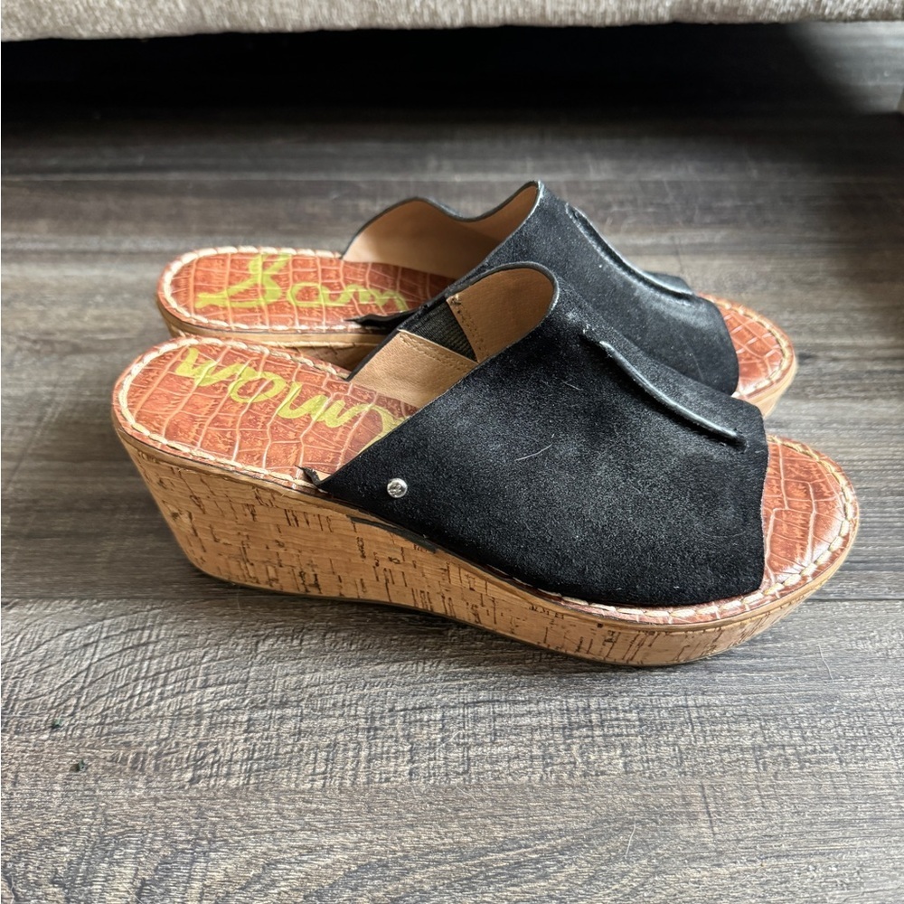 Sam Edelman Black Suede Wedge Mules - Picture 4 of 7
